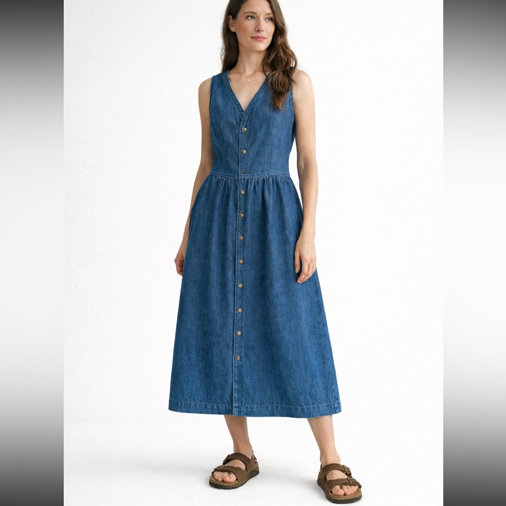 Vintage Bushwacker Denim Chore Jumper Midi Cottagecore Prairie Dress Size 8